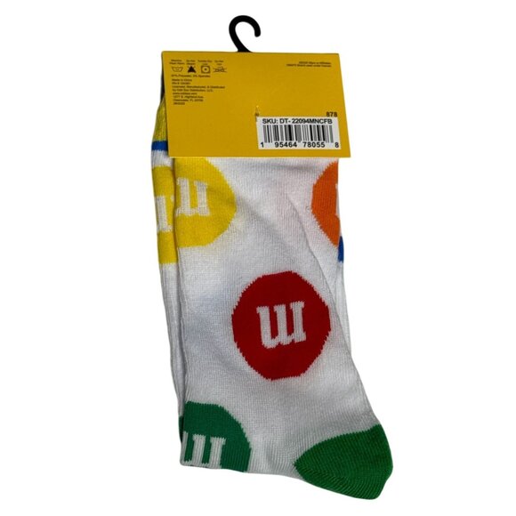 M&M Socks White Crew Candy Print Men’s 6-12 Colorful Novelty Gift Fun Style - Picture 2 of 2